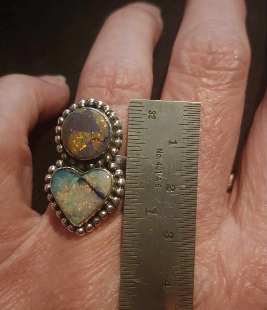Round/Heart-Shaped Opal Silver Ring - image 2